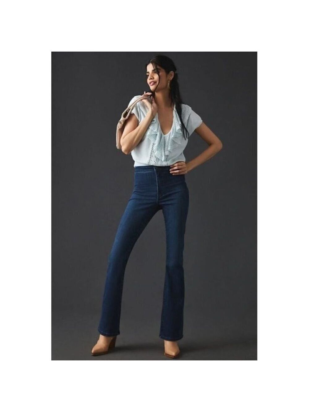 Pilcro Clean Flare Blue Denim Dark Jeans Size 24W